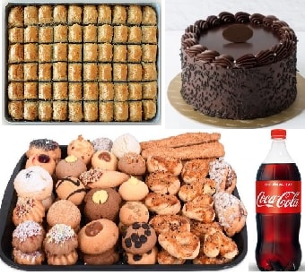 Zengin İkram Seti: Çikolatalı Pasta 1 Kg Baklava 1 Kg Kuru Pasta ve Kola